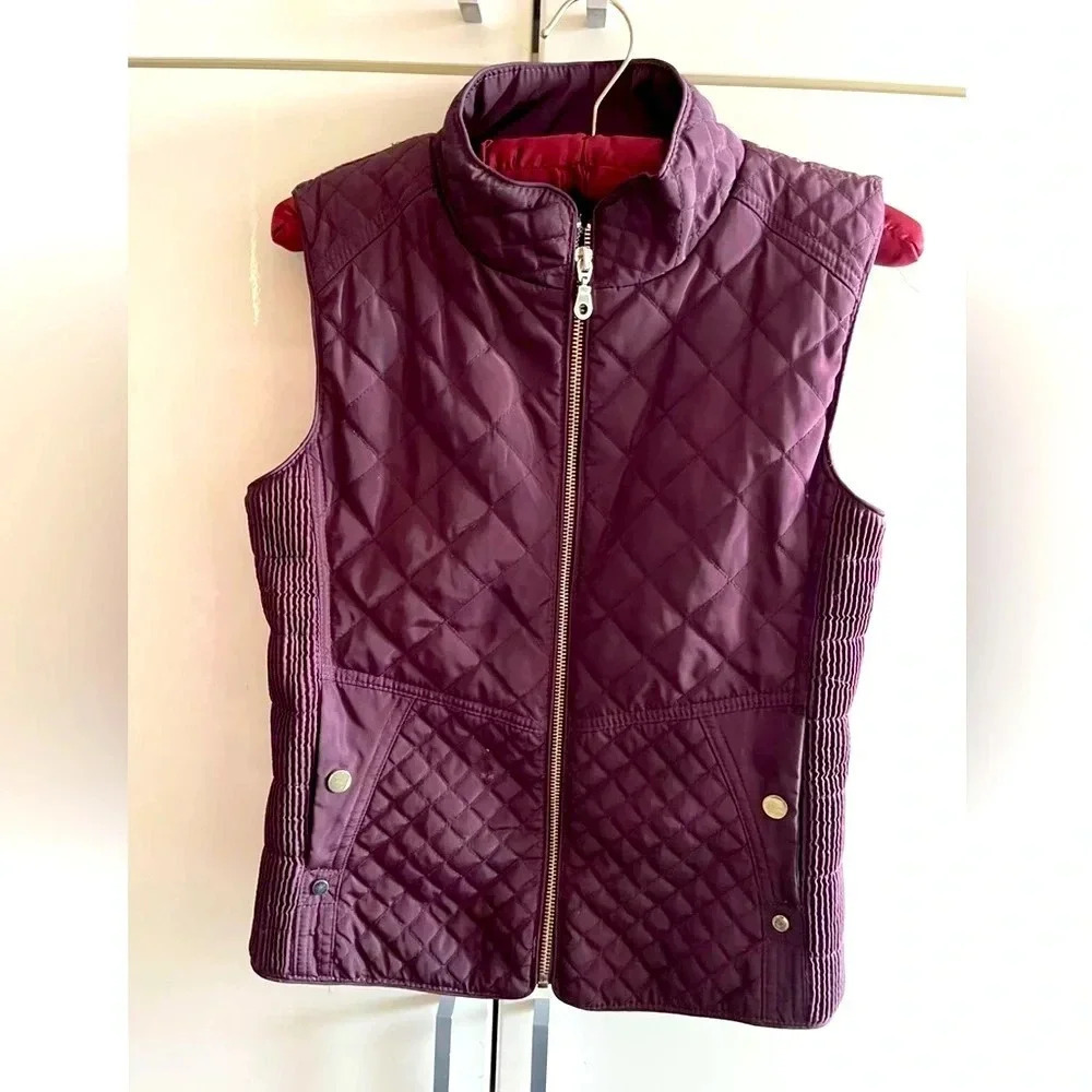 Renuar Women's Quilted Warm Coat/ Jacket Red Velvet / fur Burgundy Size S